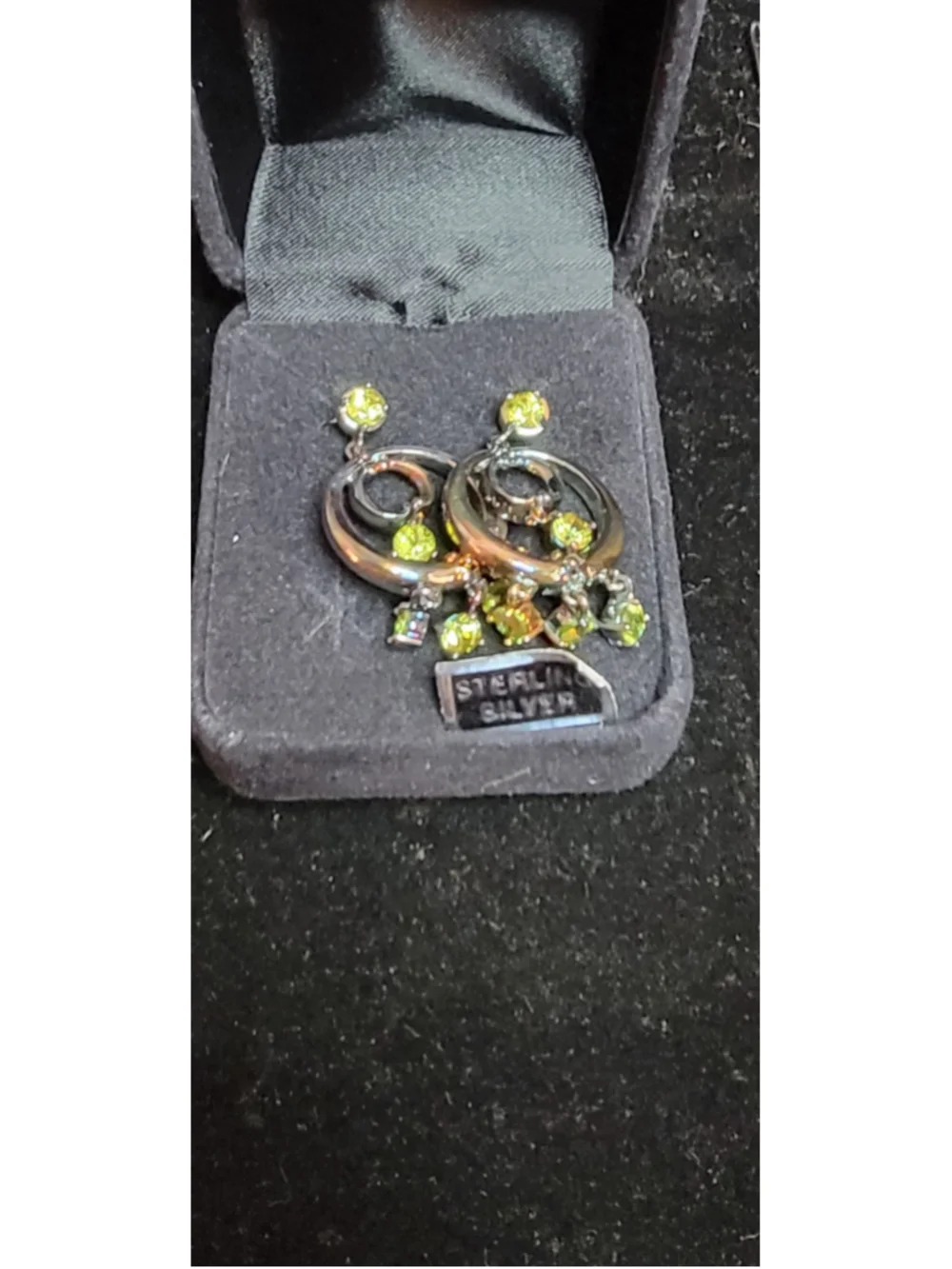 Y2K Sterling Silver Rainbow CZ & Green Peridot Dangle Earrings 925 Thailand